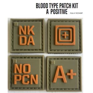 5.11 A POS BLOOD TYPE PVC PATCHES OLIVE -KIT 4 PCS -(92246AP)