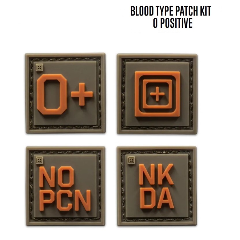 5.11 0 POS BLOOD TYPE PVC PATCHES OLIVE -KIT 4 PCS -(92246OP)