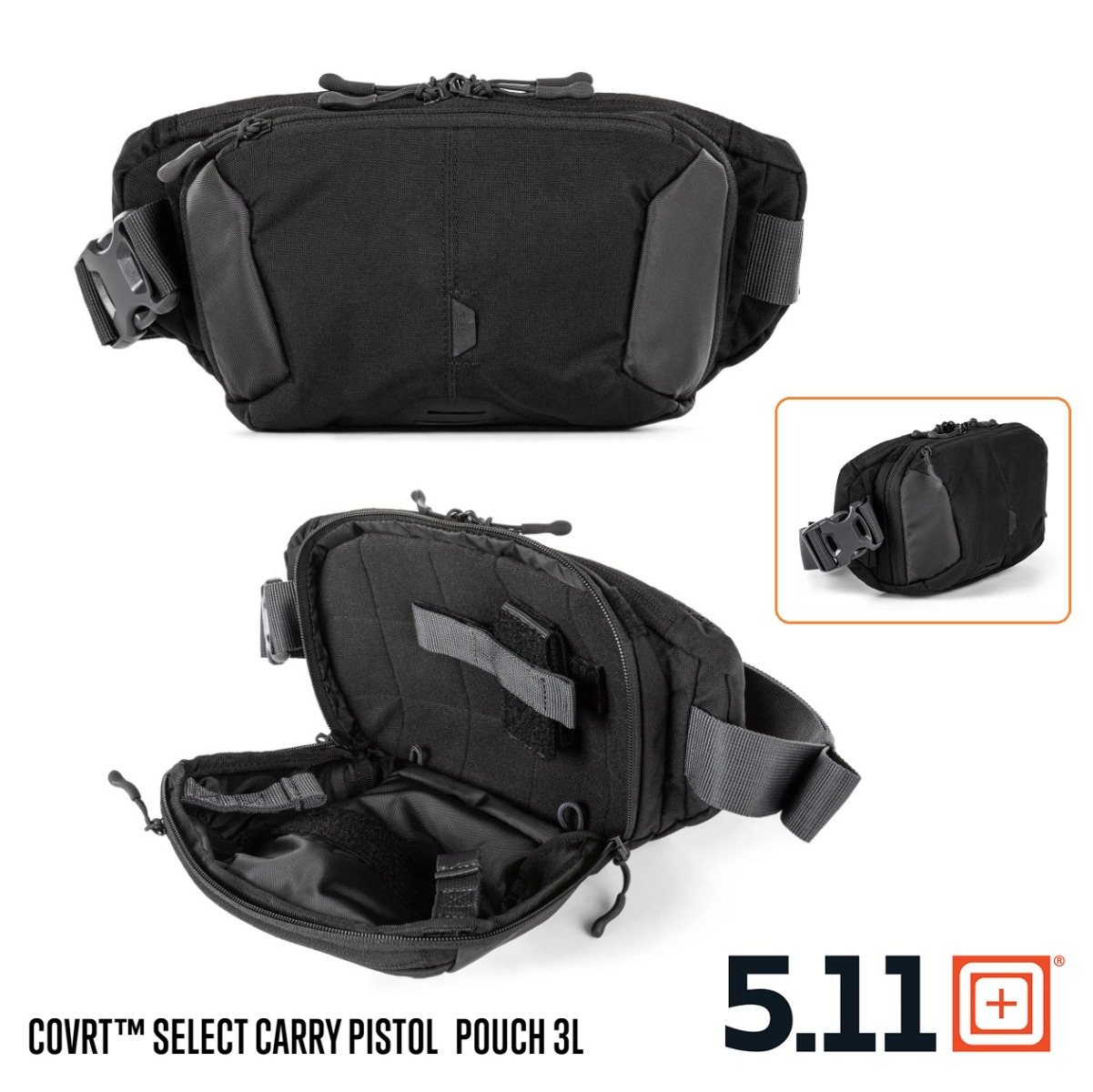 5.11 COVRT CARRY POISTOL POUCH Black - 3 Lt (56842) Marsupio per pistola ambidestro