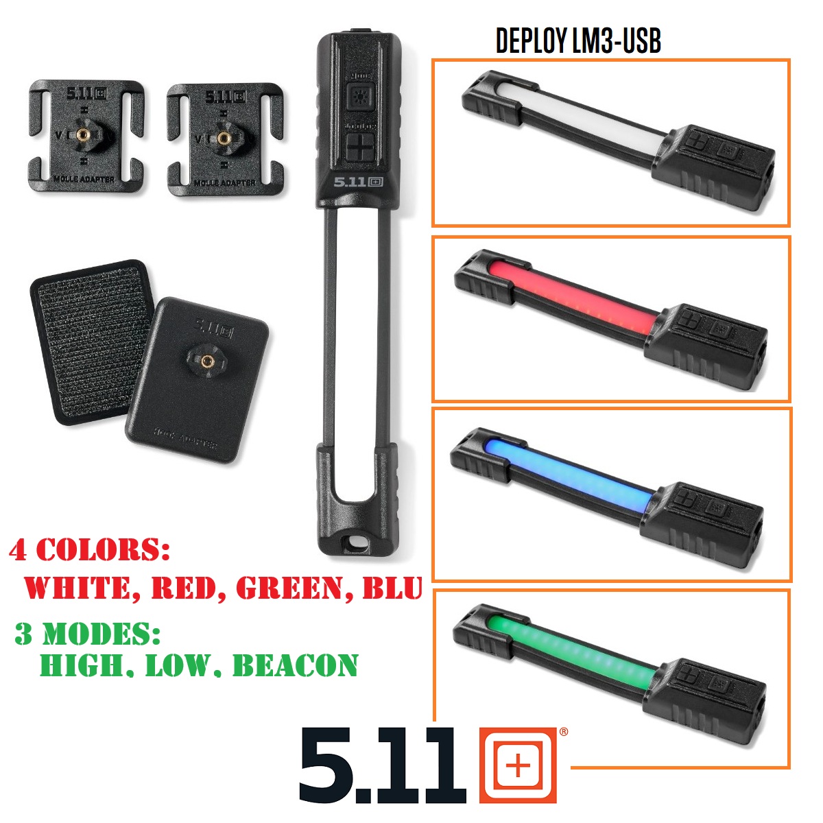 5.11 Deploy LM3‑USB – Luce tattica flessibile ricaricabile USB‑C (5830040)