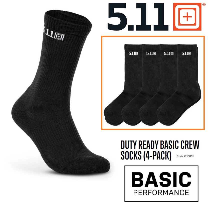 5.11 DUTY READY BASIC CREW SOCKS BLACK  (4-PACK) (10051) calzettoni neri -4 paia