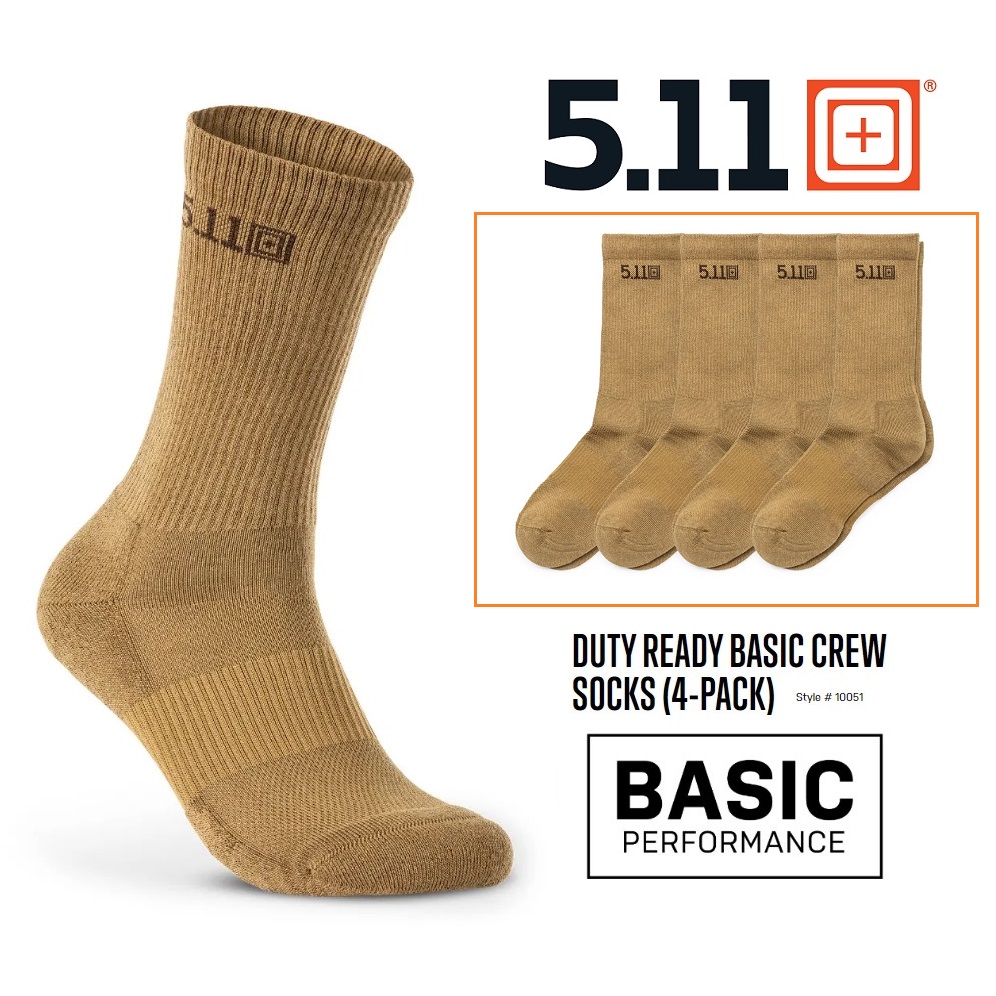 5.11 DUTY READY BASIC CREW SOCKS DARK COYOTE  4-PACK (10051) Calzettoni kit 4 paia