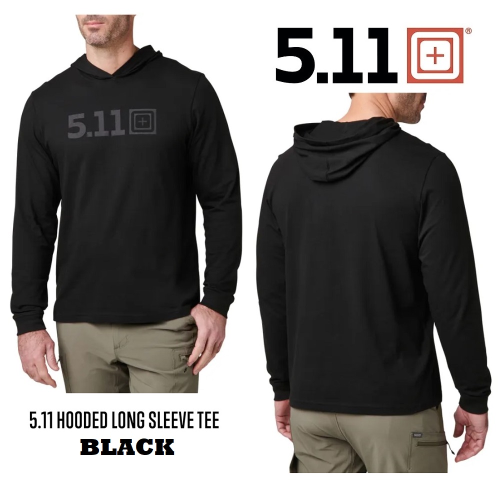 5.11 HOODED LONG SLEEVE TEE BLACK(76165) T-shirt manica lunga con cappuccio nera