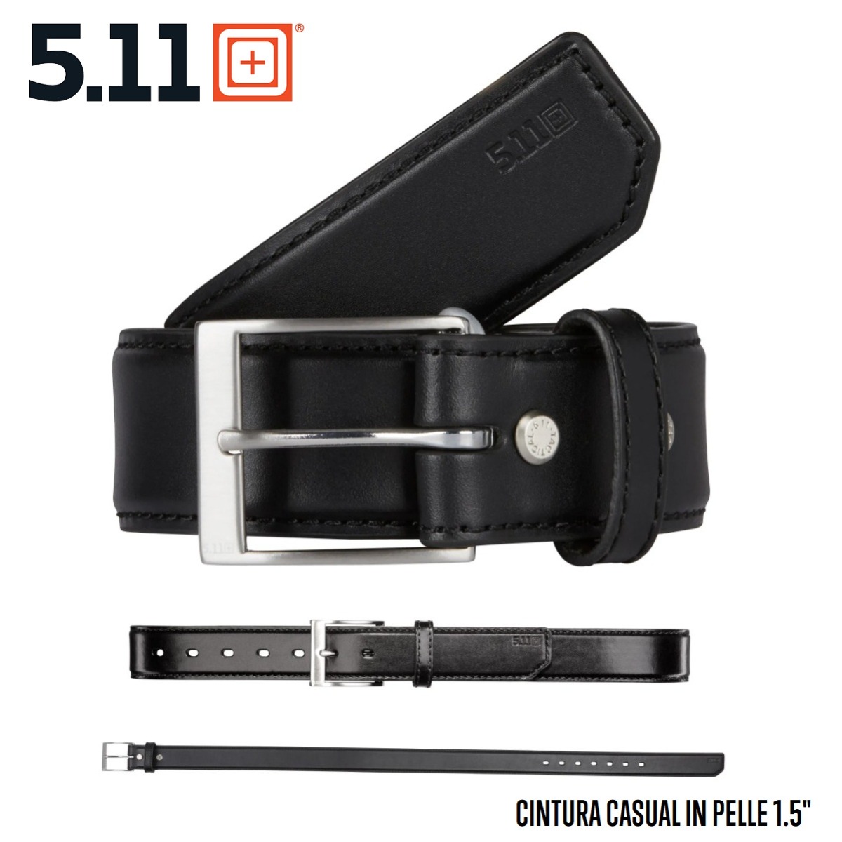 5.11 CASUAL LEATHER BELT BLACK (59501) cintura in pelle rinforzata nera