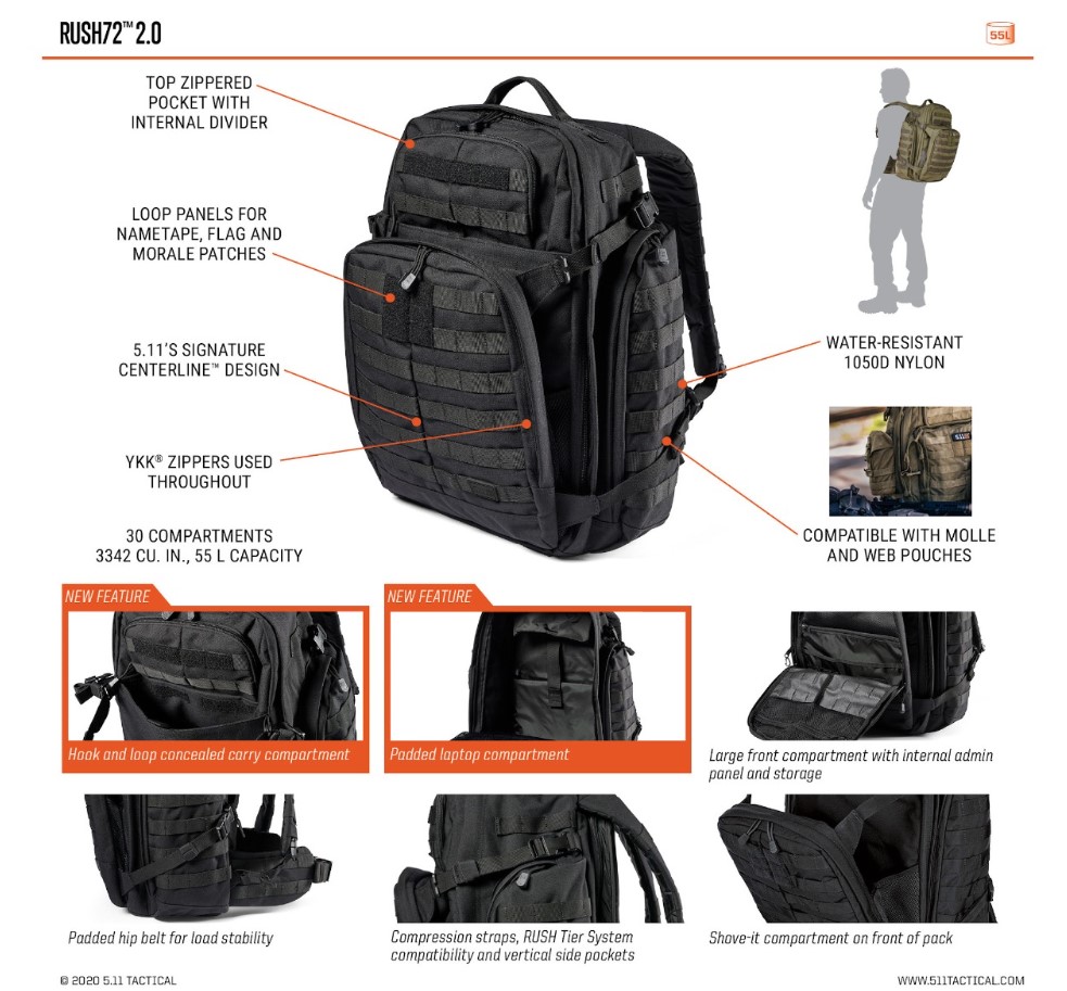 5.11 RUSH72™ 2.0 BACKPACK 55L BLACK (56565) - immagine 8