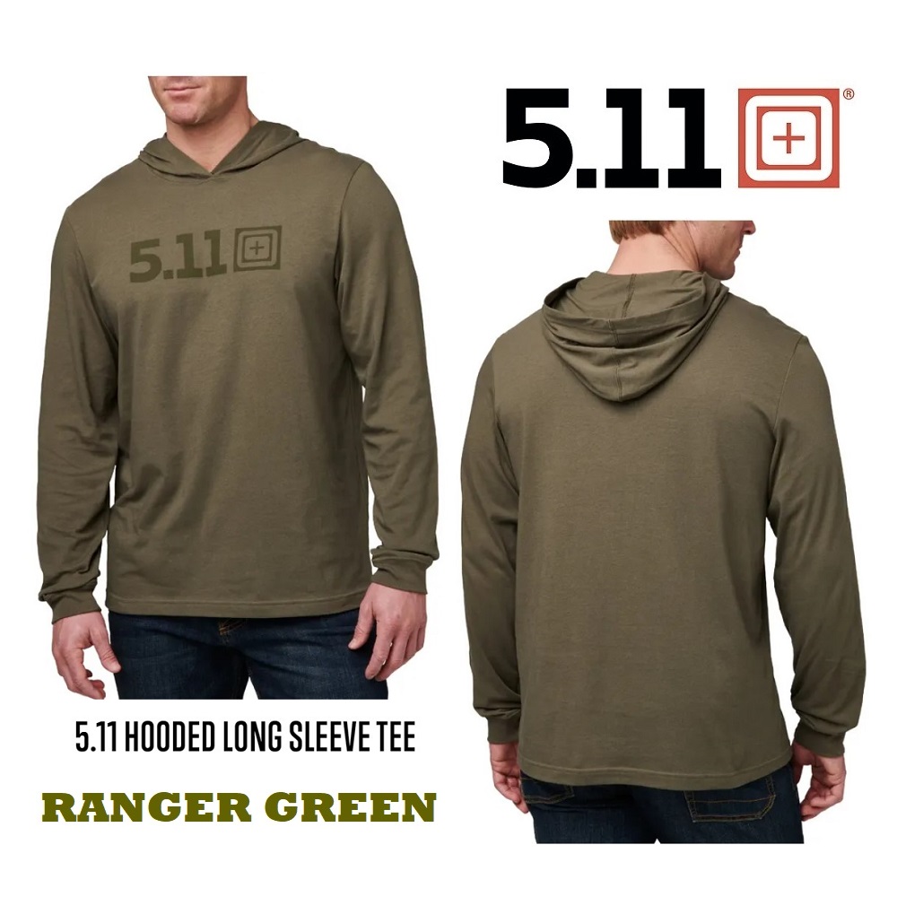 5.11 HOODED LONG SLEEVE TEE RANGER GREEN (76165) T-shirt manica lunga con cappuccio ranger green