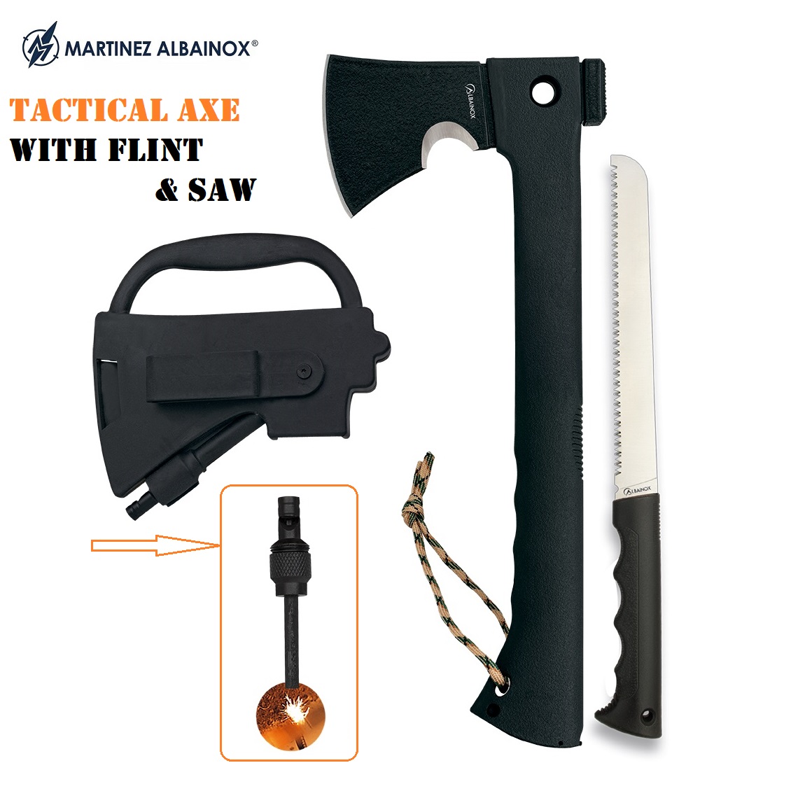 Albainox Bushcraft/Survival Axe with flint and saw (32654 )