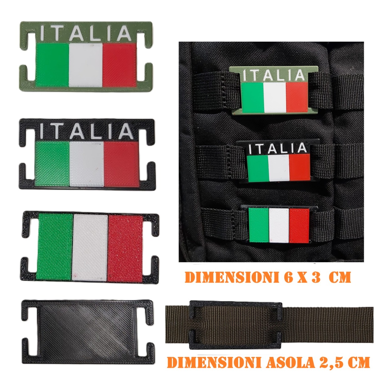 Bandierina Italia su piastrina di plastica MOLLE compatibile- 6 x 3 cm