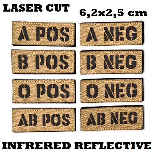 BLOOD TYPE COYOTE INFRARED REFLECTIVE - LASER CUT DESIGN PATCH - gruppo sanguigno