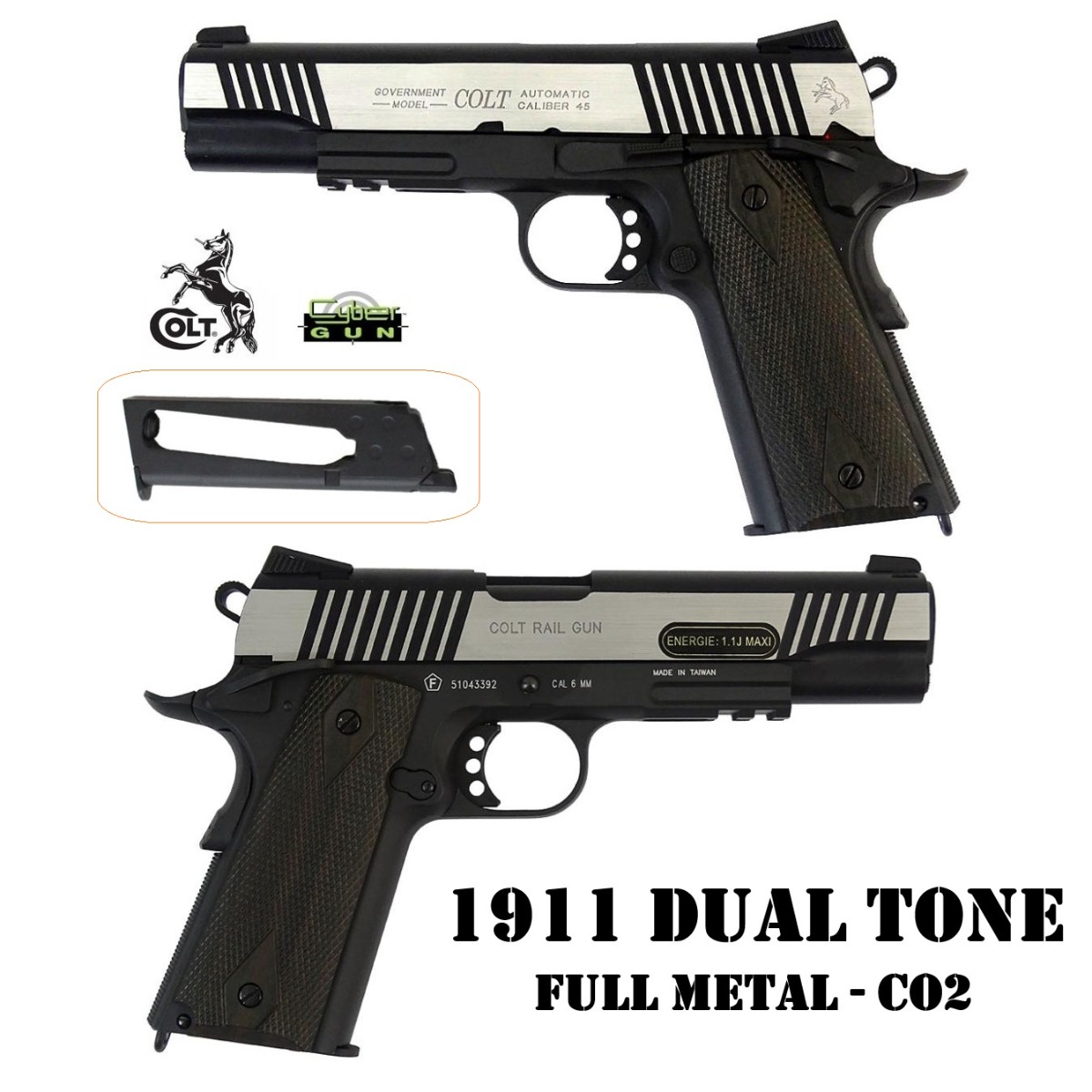 CYBERGUN COLT 1911 DUAL TONE RAIL GUN-Full Metal -CO2 (180525)