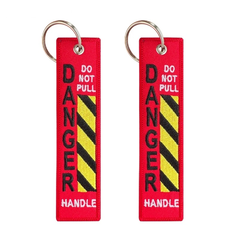 DANGER-DO NOT PULL KEYCHAIN- Portachiavi ricamato su due lati