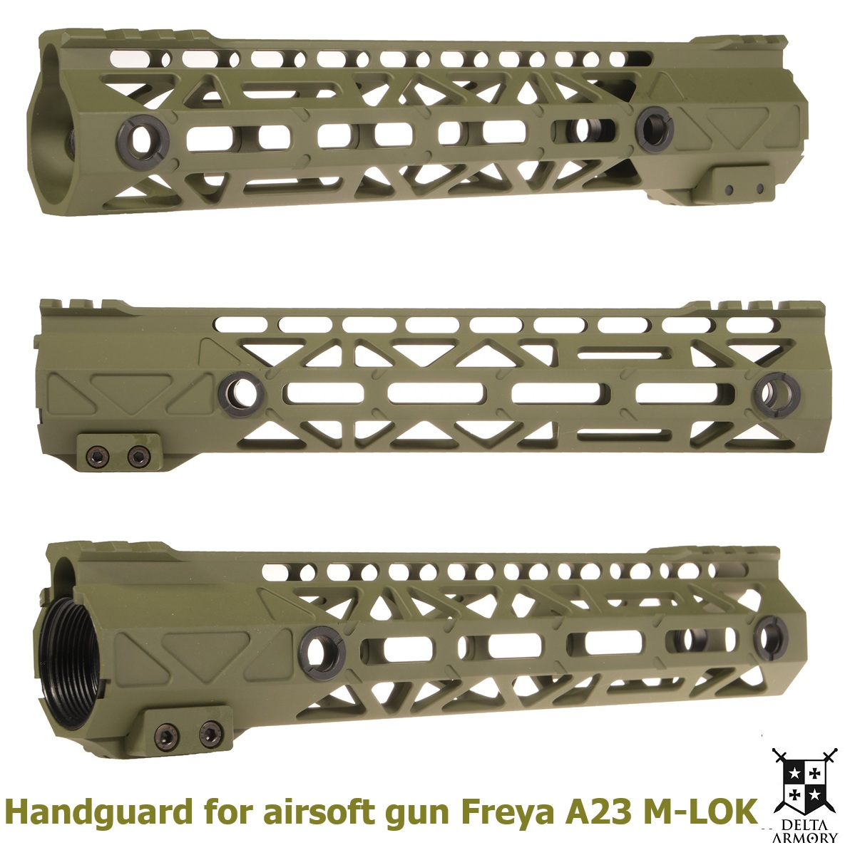 Delta Armory – Handguard Freya A23 M‑LOK Olive in metallo (DA-ACC-FRY-A23-OD)