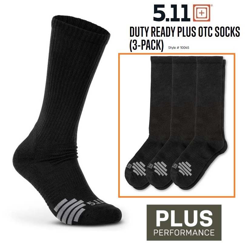 5.11 DUTY READY PLUS OTC SOCKS 3-PACK Black (10045)