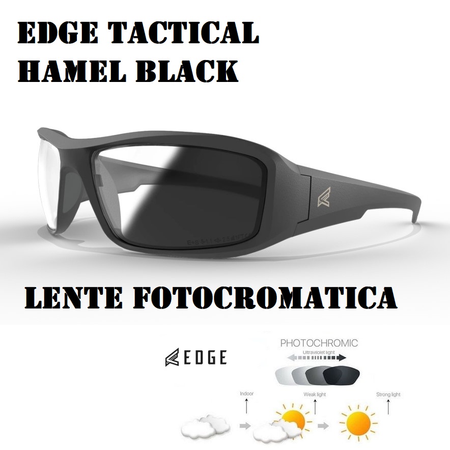 EDGE TACTICAL HAMEL BLACK FOTOCROMATICO VAPOR SHIELD THIN TEMPLE