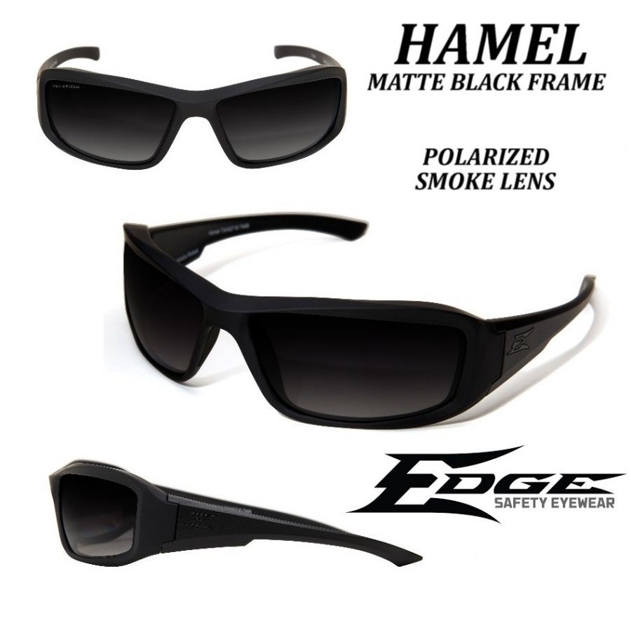 EDGE TACTICAL HAMEL Black Polarized Ballistic Eyewere Thin Temple Vapor Shield