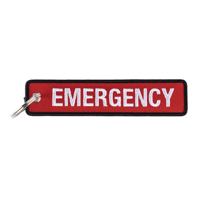 "EMERGENCY" Key chain red - portachiavi ricamato ambo i lati