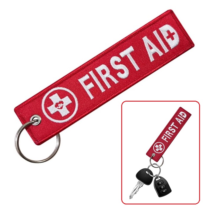 FIRST AID RED keychain - portachiavi ricamato su ambo i lati
