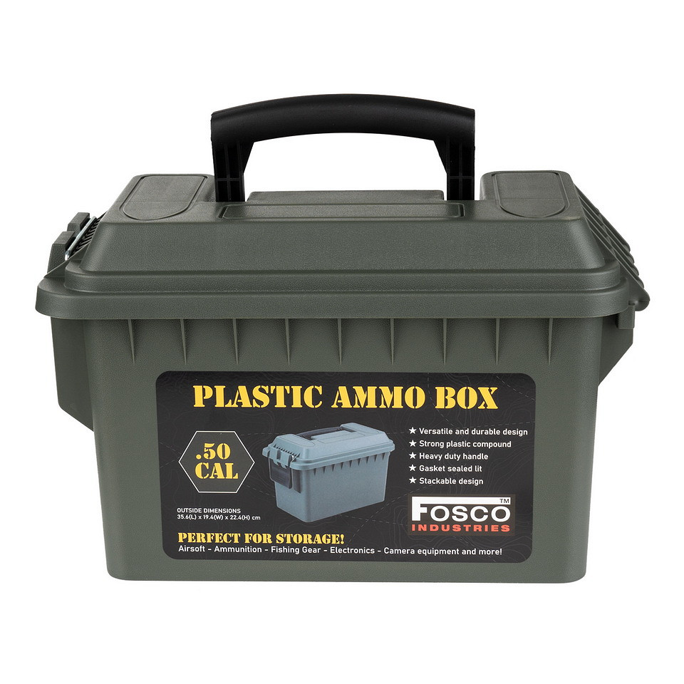 FOSCO Plastic Ammo box .50 Cal Olive- 35,6 x 19,4 x 22,4 cm