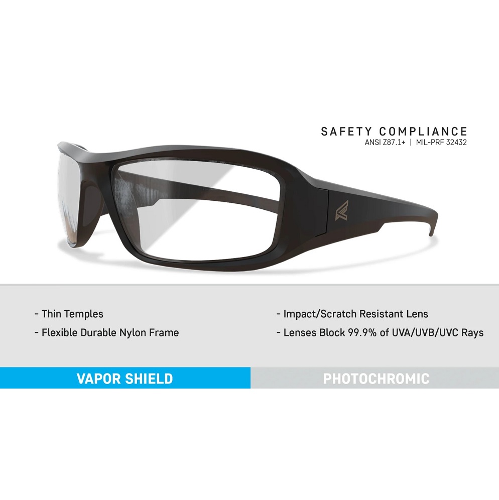 EDGE TACTICAL HAMEL BLACK FOTOCROMATICO VAPOR SHIELD THIN TEMPLE - immagine 2