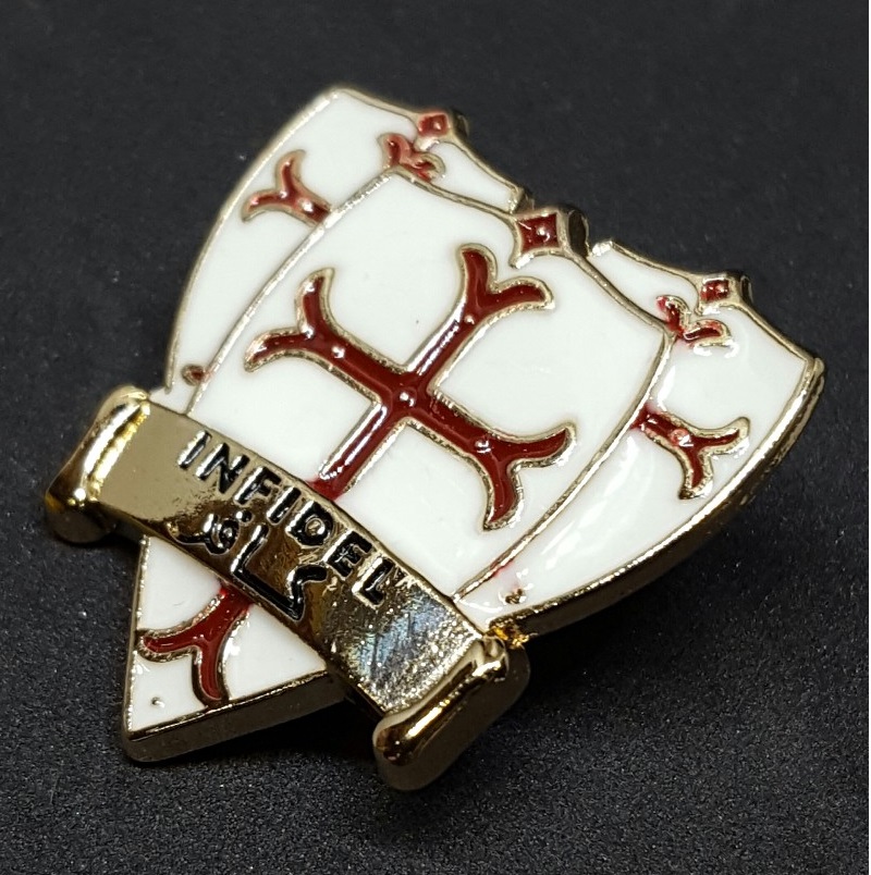 INFIDEL CRUSADER SHIELD- mini spilla in metallo smaltata