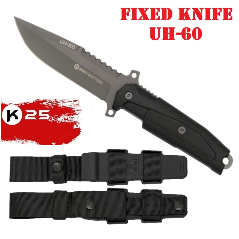 K25 UH‑60 Coltello Tattico a Lama Fissa – Acciaio 7Cr17MoV Titanium Coated – Full Tang – Fodero ABS/Nylon MOLLE – 32380