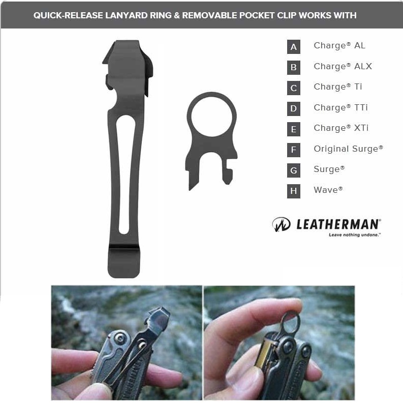 LEATHERMAN BLACK QUICK-RELEASE LANYARD RING & REMOVABLE POCKET CLIP