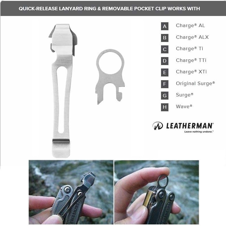 LEATHERMAN SILVER QUICK-RELEASE LANYARD RING & REMOVABLE POCKET CLIP