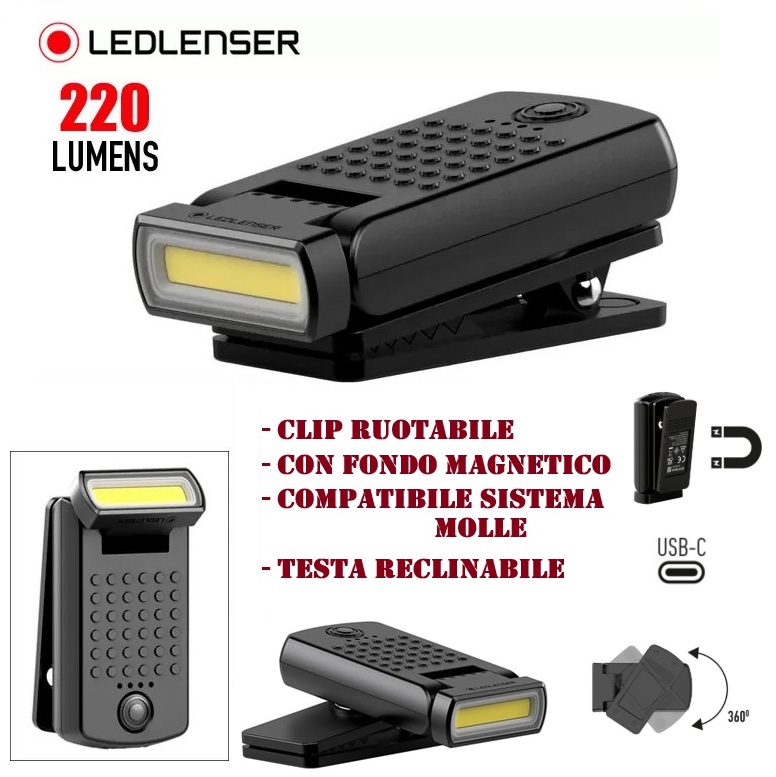 Led Lenser W1R Work Rechargeable Clip Light - 220 Lumens