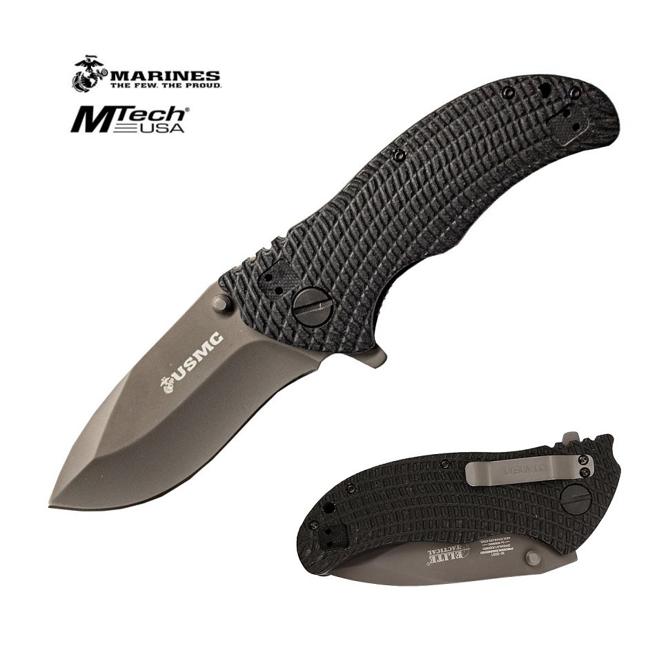 M-TECH USMC DEVIL DOG FOLDING KNIFE BLACK (M-300P) lama a filo piano