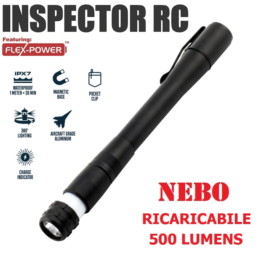 NEBO Inspector 500 lumens Black Line- Ricaricabile