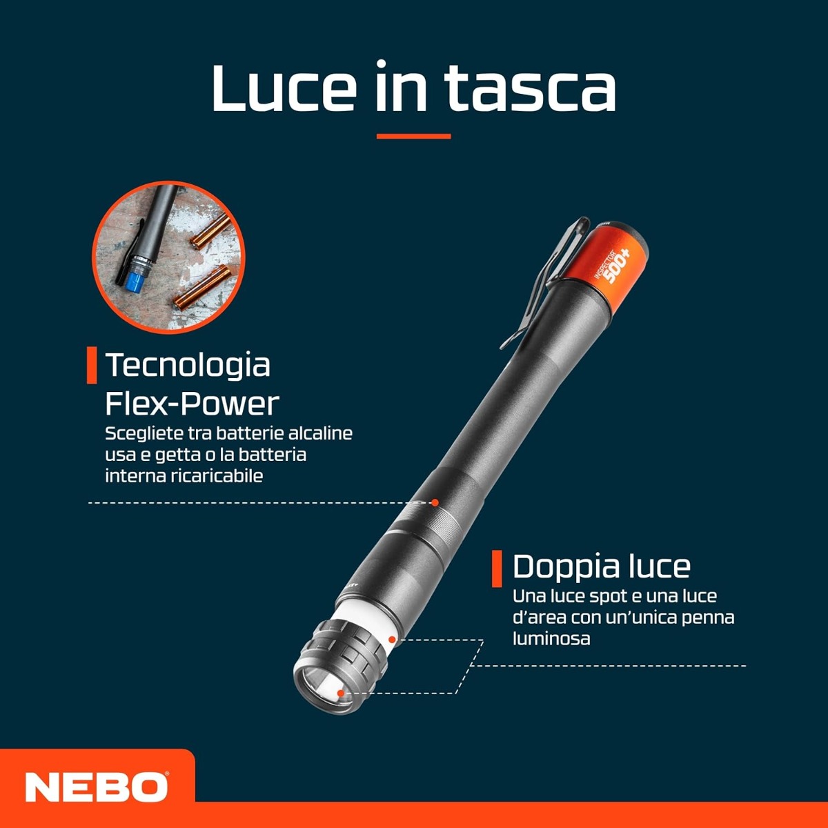 NEBO Inspector 500 lumens Black Line- Ricaricabile - Image 3
