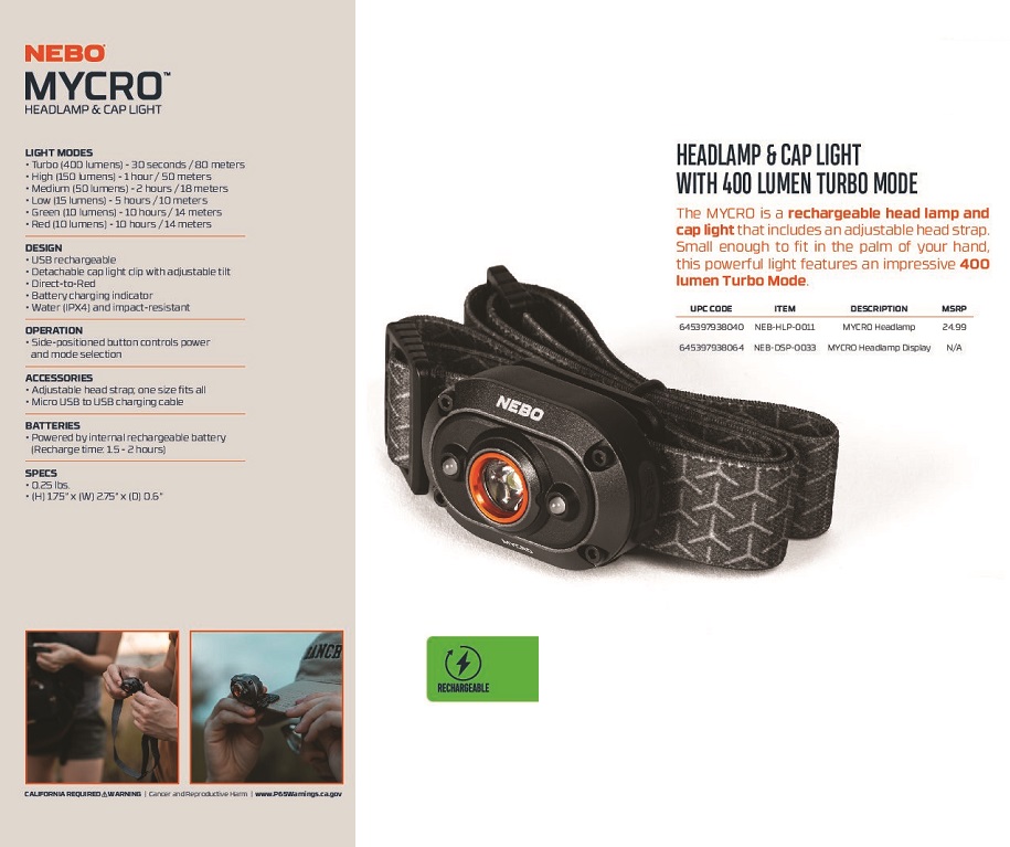 NEBO MYCRO headlamp & cap light rechargeable- 400 lumens (neb-hlp-0011-g ) Lampada Frontale ricaricabile - Image 3