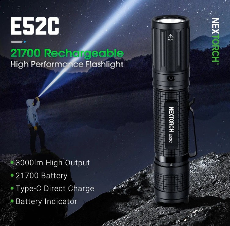 NEXTORCH E52C FLASHLIGHT - Torcia Ricaricabile 3000 Lumens LED