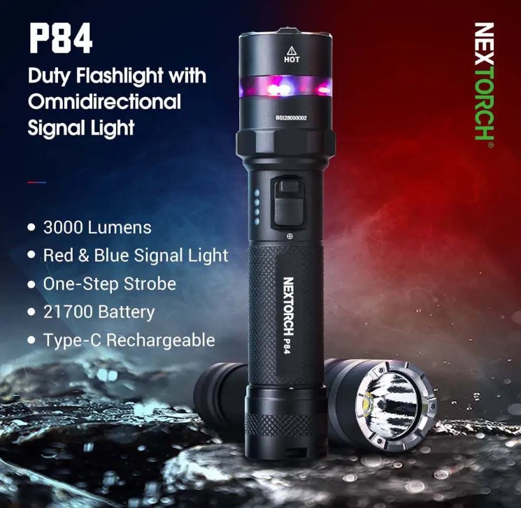 NEXTORCH P84 Duty Flashlight with Omnidirectional Signal LightTorcia Ricaricabile 3000 Lumens LED