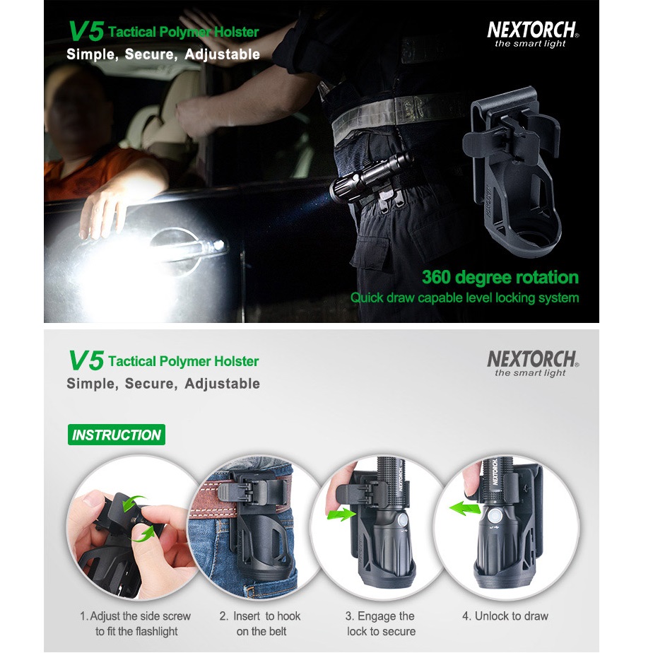 Nextorch V51 Tactical Polymer Holster - rotation 360° - immagine 2