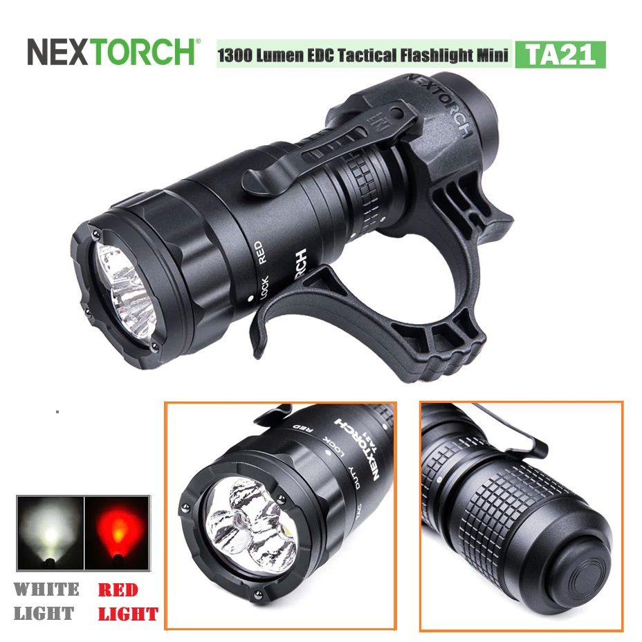 NEXTORCH TA21 Pocket Carry Tactical Flashlight Set | Red & White Light - 1300 Lumens