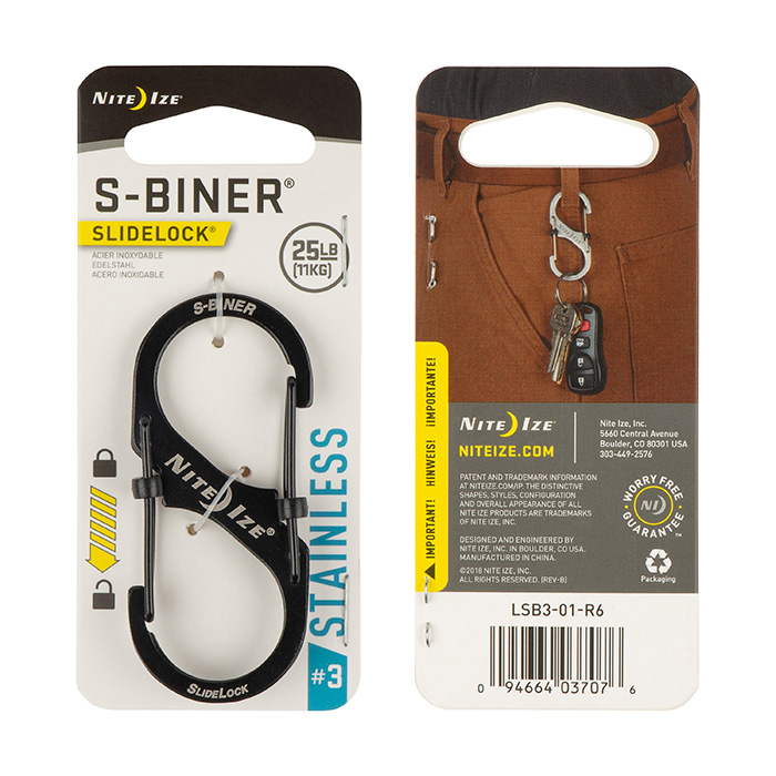 Nite ize S-Biner Slidelock Black medium #3 - moschettone acciaio doppio ingresso- 11 kg (LSB3-01-R6)