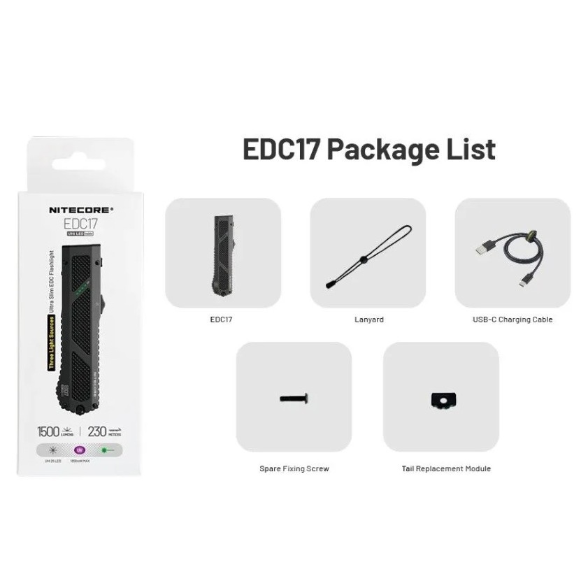 Nitecore EDC17 -Torcia LED con Luce Bianca, UV e Laser Verde - 1500 lumens e 230 metri - Ricaricabile USB-C - Image 12