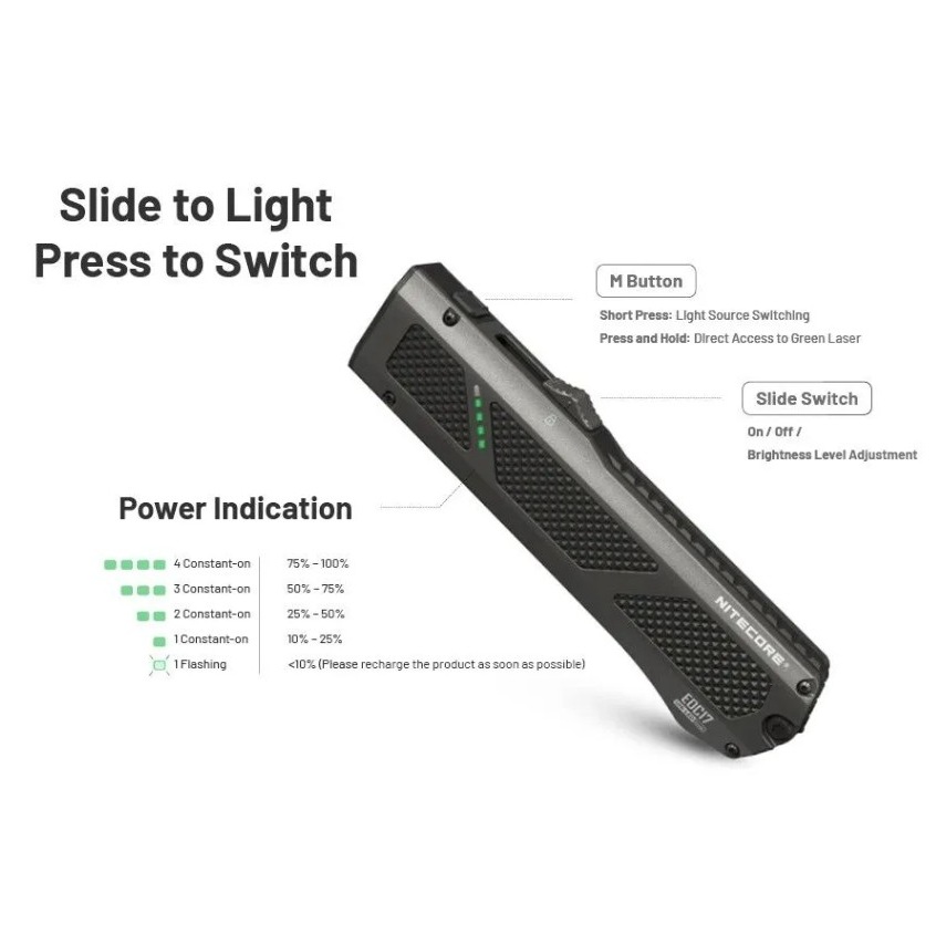 Nitecore EDC17 -Torcia LED con Luce Bianca, UV e Laser Verde - 1500 lumens e 230 metri - Ricaricabile USB-C - Image 4