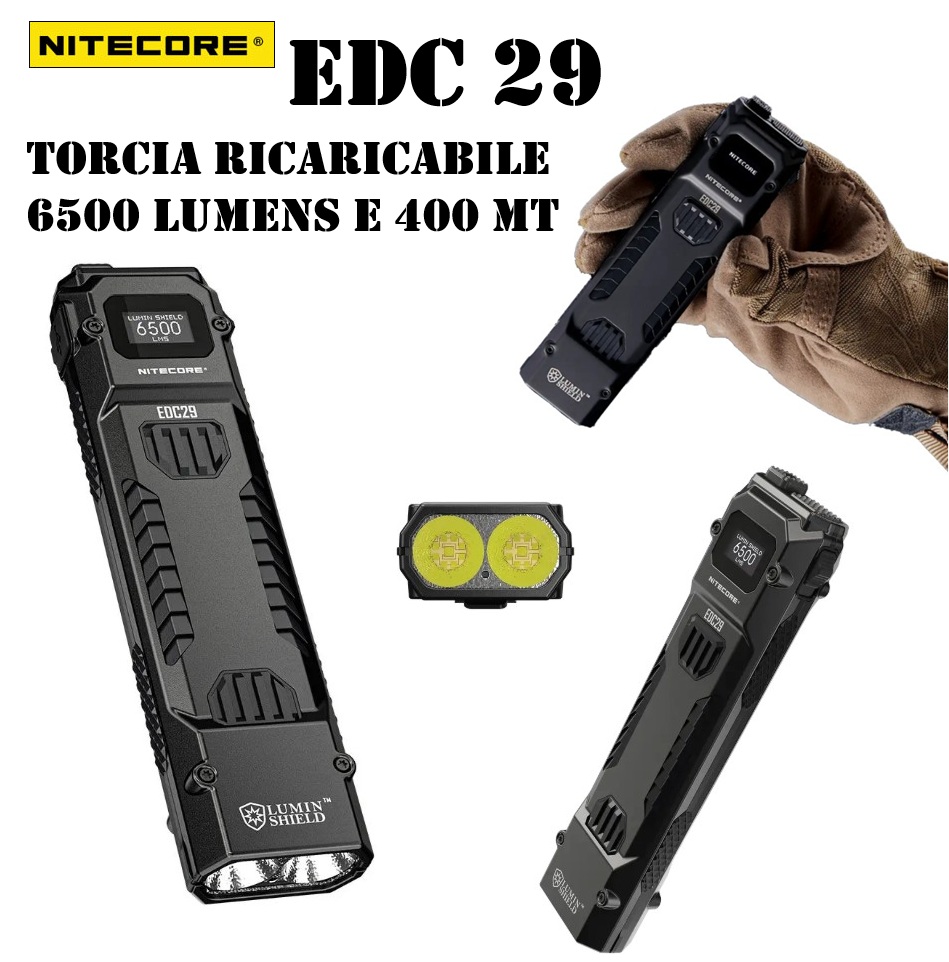 Nitecore EDC29 Tactical Flashlight - Torcia Ricaricabile USB - 6500 lumens e 400 metri
