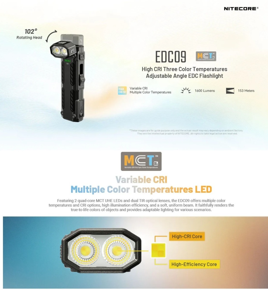 Nitecore  EDC09 - 1600 lumens e 153 metri - Torcia LED MCT con temperatura multipla di colore - Ricaricabile USB-C - Image 5