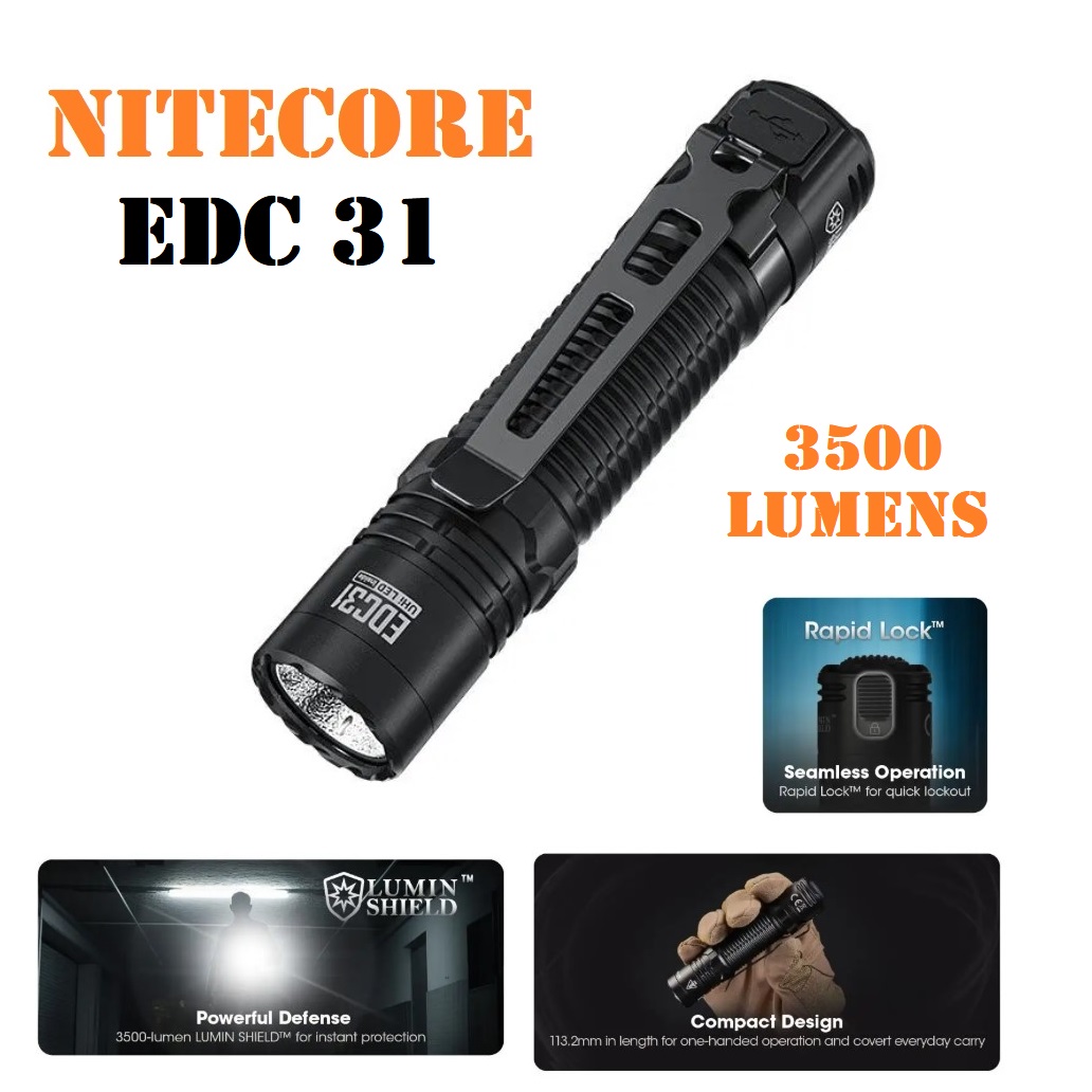 Nitecore EDC31 tactical Flashlight - Torcia Ricaricabile USB - 3500 lumens e 380 metri 