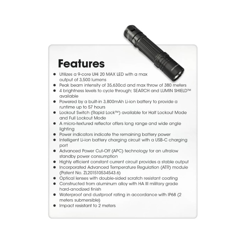 Nitecore EDC31 tactical Flashlight - Torcia Ricaricabile USB - 3500 lumens e 380 metri  - Image 2