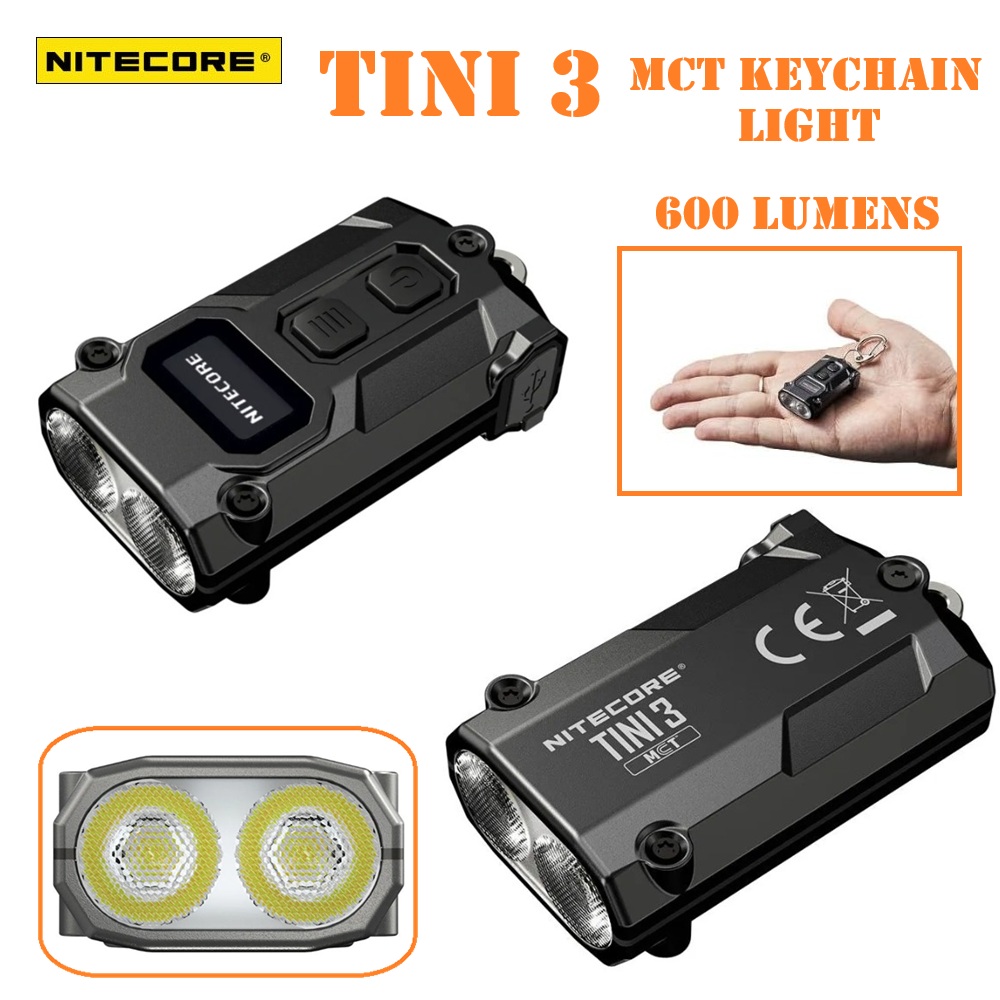 Nitecore - TINI3 MCT - Classic Black - 600 lumens e 90 metri - Torcia Led ricaricabile con temperatura multipla di colore