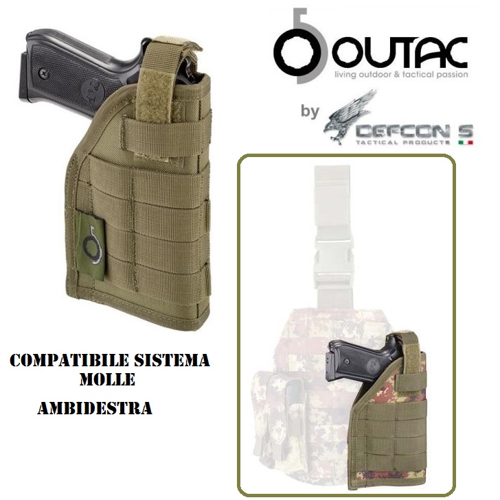 OUTAC PLUS PISTOL HOLSTER OLIVE - Fondina universale ambidestra compatibile sistema MOLLE - verde oliva