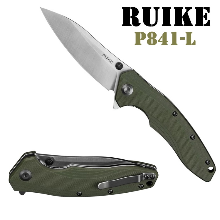 Ruike P841‑L  Olive-Coltello Pieghevole 14C28N con Apertura Flipper & Thumb Stud
