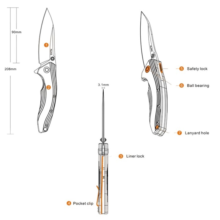 Ruike P841‑L Olive-Coltello Pieghevole 14C28N con Apertura Flipper & Thumb Stud - Image 2