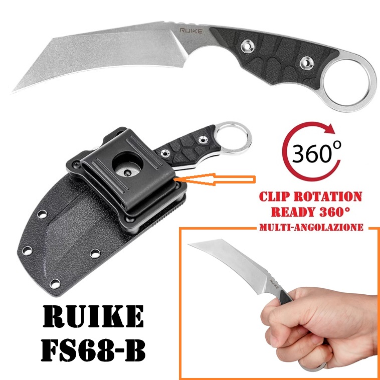 RUIKE FS68-B Fixed Knife Black - custodia in ABS con clip girevole da cintura