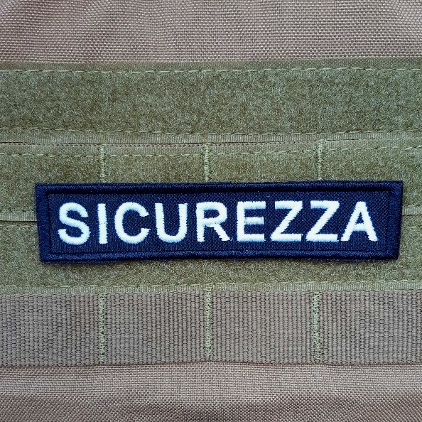 SICUREZZA - striscia ricamata con velcro sul retro 12 x 2,5 cm