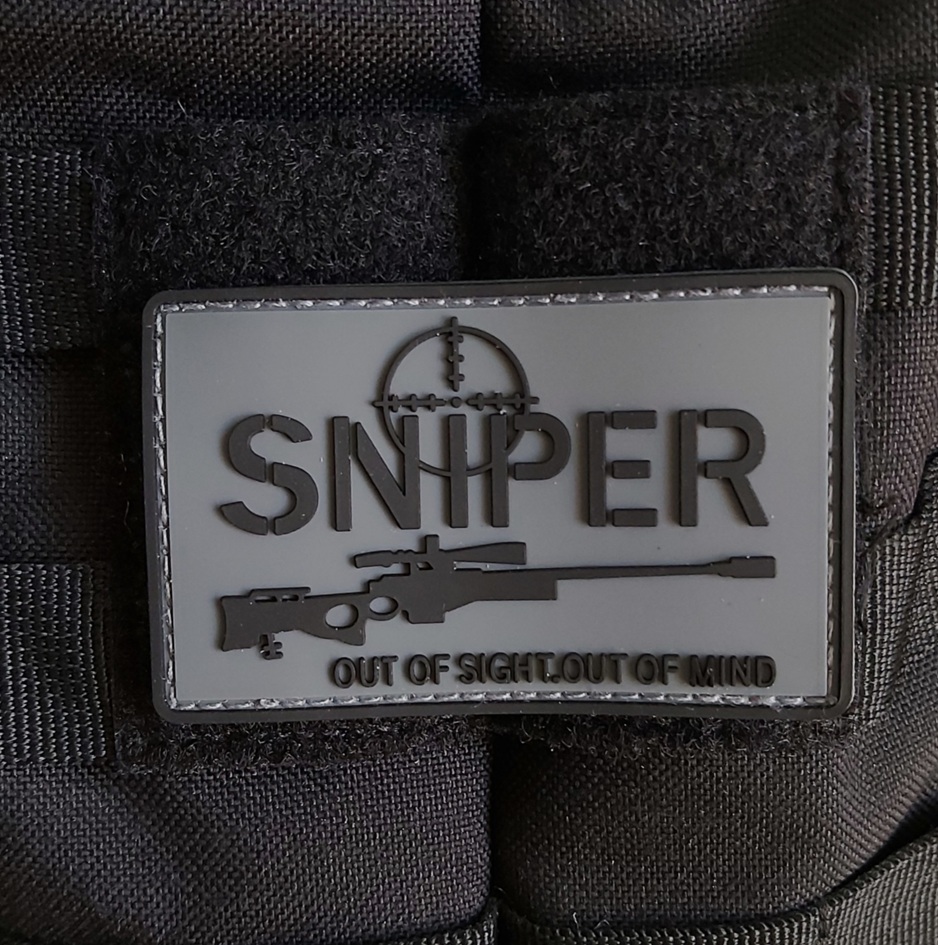 " SNIPER - OUT OF SIGHT OUT OF MIND " PVC PATCH- GREY - Image 2